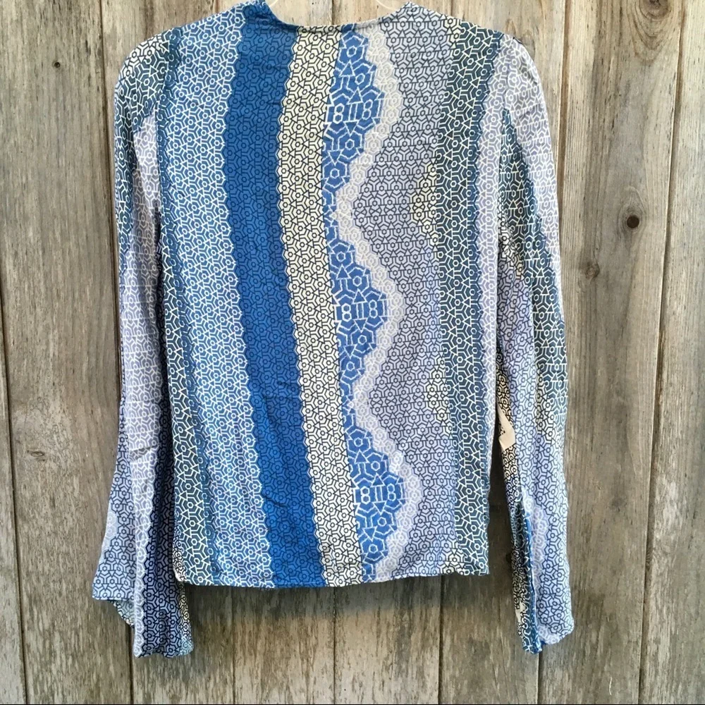 Lovestitch Geometrical Blue Wrap Long Sleeve Geometric Print Top Small - Picture 3 of 7